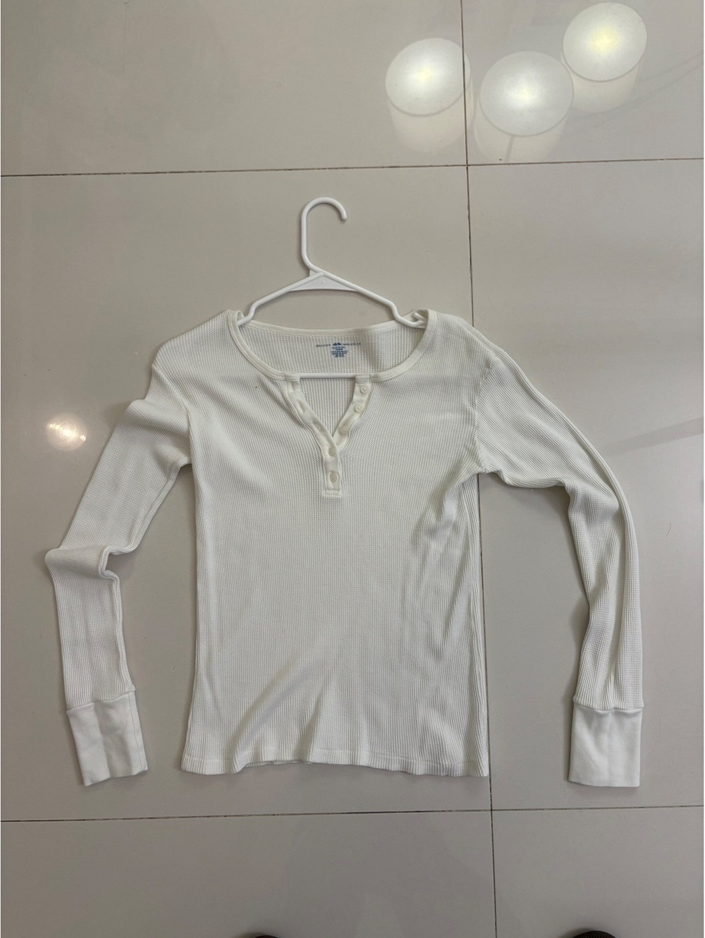 brandy Melville White henley waffle knit